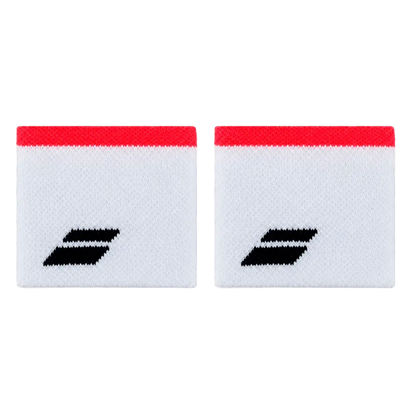 Babolat White Wristbands with Black Logo and Red Stripe x2