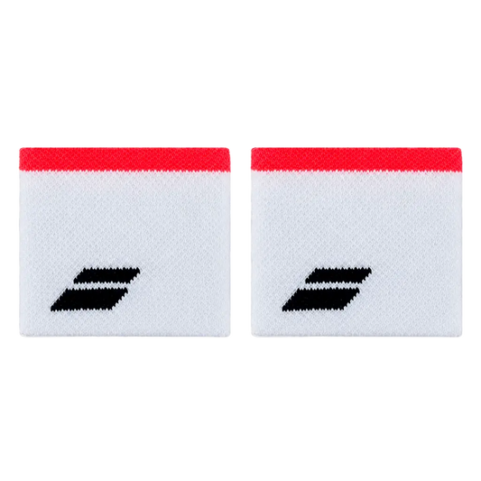 Babolat White Wristbands with Black Logo and Red Stripe x2